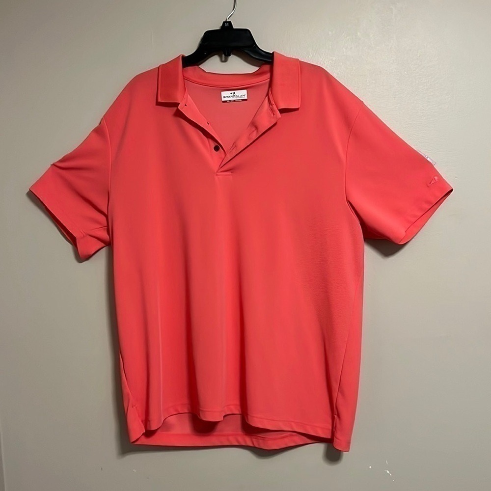 Grand Slam Performance Mens XXL Golf Polo Shirt Coral Pink Textured Short Sleeve